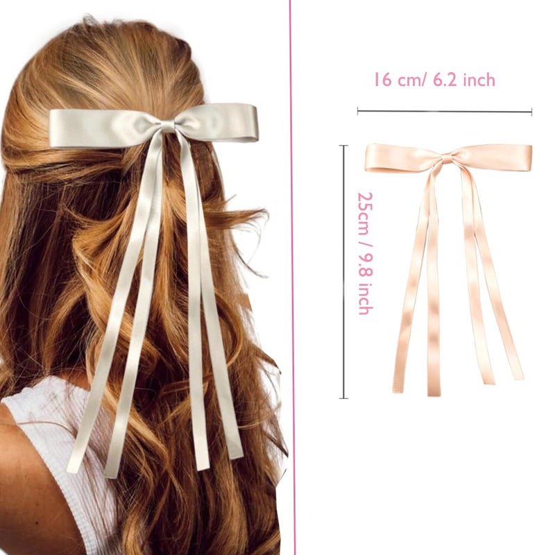 SALOCY 6 PCS Tassel Hair Clips With Long Tails, Big Satin Bows for Women Girls' Hair Design (Mixed Colors) - Image 3